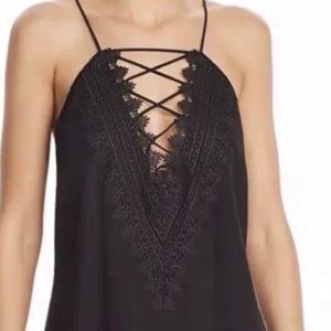 Wayf Posie Deep Plunge Lace Tank Top Black